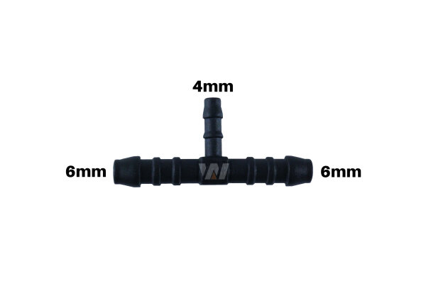 WamSter&reg; T Schlauchverbinder Pipe Connector Reduziert 6mm 6mm 4mm Durchmesser