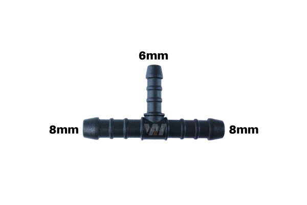 WamSter&reg; T Schlauchverbinder Pipe Connector Reduziert 8mm 8mm 6mm Durchmesser