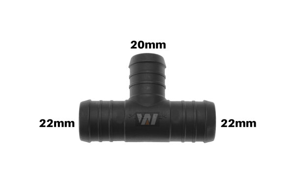 WamSter&reg; T Schlauchverbinder Pipe Connector Reduziert 22mm 22mm 20mm Durchmesser