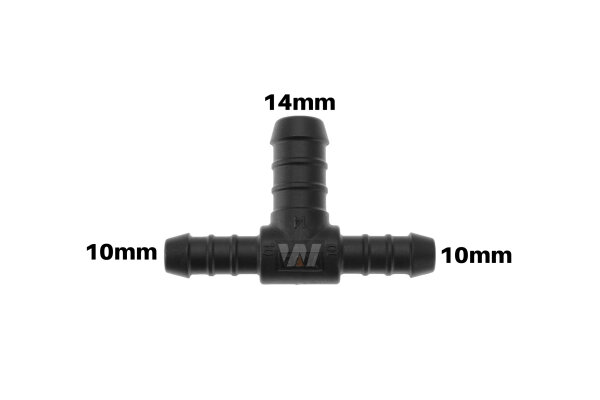 WamSter&reg; T Schlauchverbinder Pipe Connector Reduziert 10mm 10mm 14mm Durchmesser