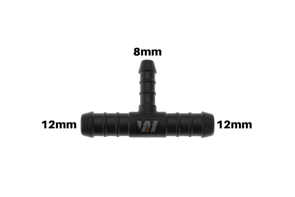 WamSter&reg; T Schlauchverbinder Pipe Connector Reduziert 12mm 12mm 8mm Durchmesser