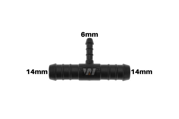 WamSter&reg; T Schlauchverbinder Pipe Connector Reduziert 14mm 14mm 6mm Durchmesser