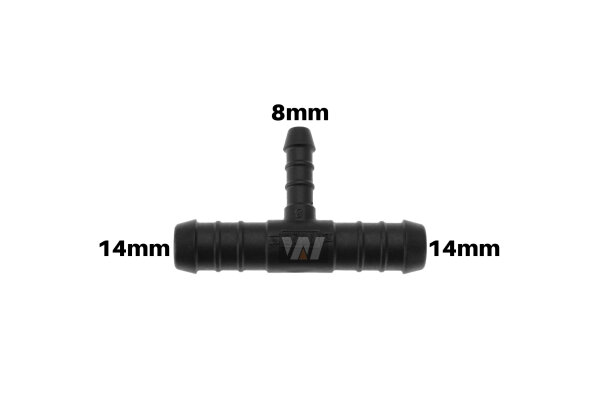 WamSter&reg; T Schlauchverbinder Pipe Connector Reduziert 14mm 14mm 8mm Durchmesser