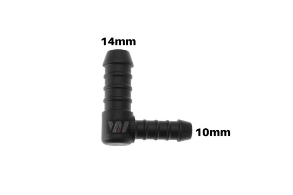 WamSter&reg; L Schlauchverbinder 90&deg;-Winkel Pipe Connector Reduziert 14mm 10mm Durchmesser