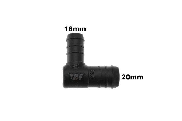WamSter&reg; L Schlauchverbinder 90&deg;-Winkel Pipe Connector Reduziert 20mm 16mm Durchmesser