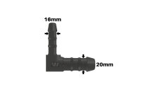 WamSter&reg; L Schlauchverbinder 90&deg;-Winkel Pipe Connector Reduziert 20mm 16mm Durchmesser