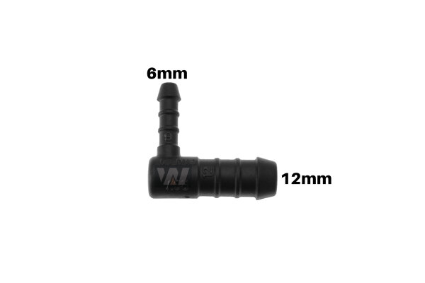 WamSter&reg; L Schlauchverbinder 90&deg;-Winkel Pipe Connector Reduziert 12mm 6mm Durchmesser