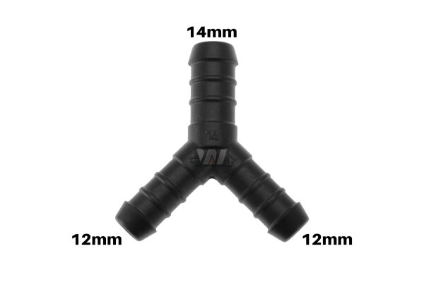 WamSter&reg; Y Schlauchverbinder Pipe Connector Reduziert 12mm 12mm 14mm Durchmesser