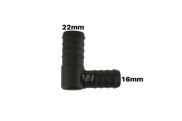 WamSter&reg; L Schlauchverbinder 90&deg;-Winkel Pipe Connector Reduziert 22mm 16mm Durchmesser