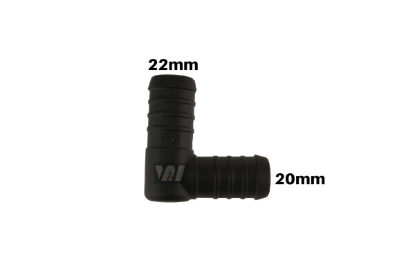 WamSter&reg; L Schlauchverbinder 90&deg;-Winkel Pipe Connector Reduziert 22mm 20mm Durchmesser